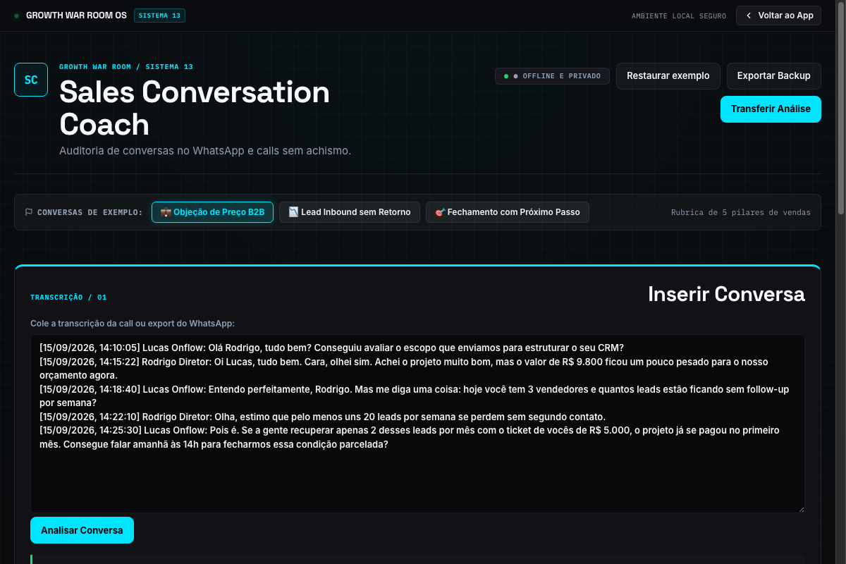 Interface real do Sales Conversation Coach